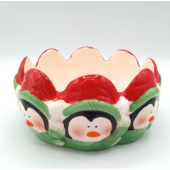Penguin Holiday Bowl Royal Norfolk Hand-Painted Ceramic Christmas 5.75 Inches - Picture 16 of 16